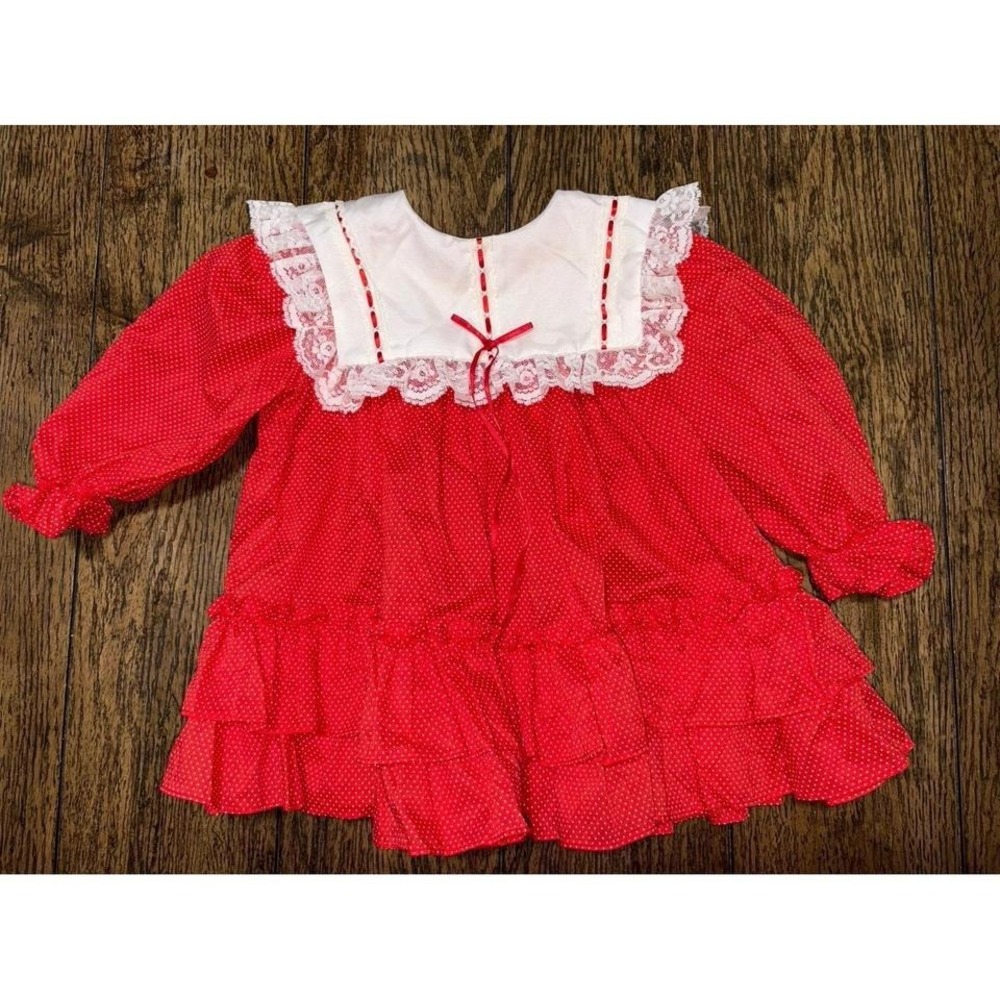 vintage bryan frilly lace dress red 2t